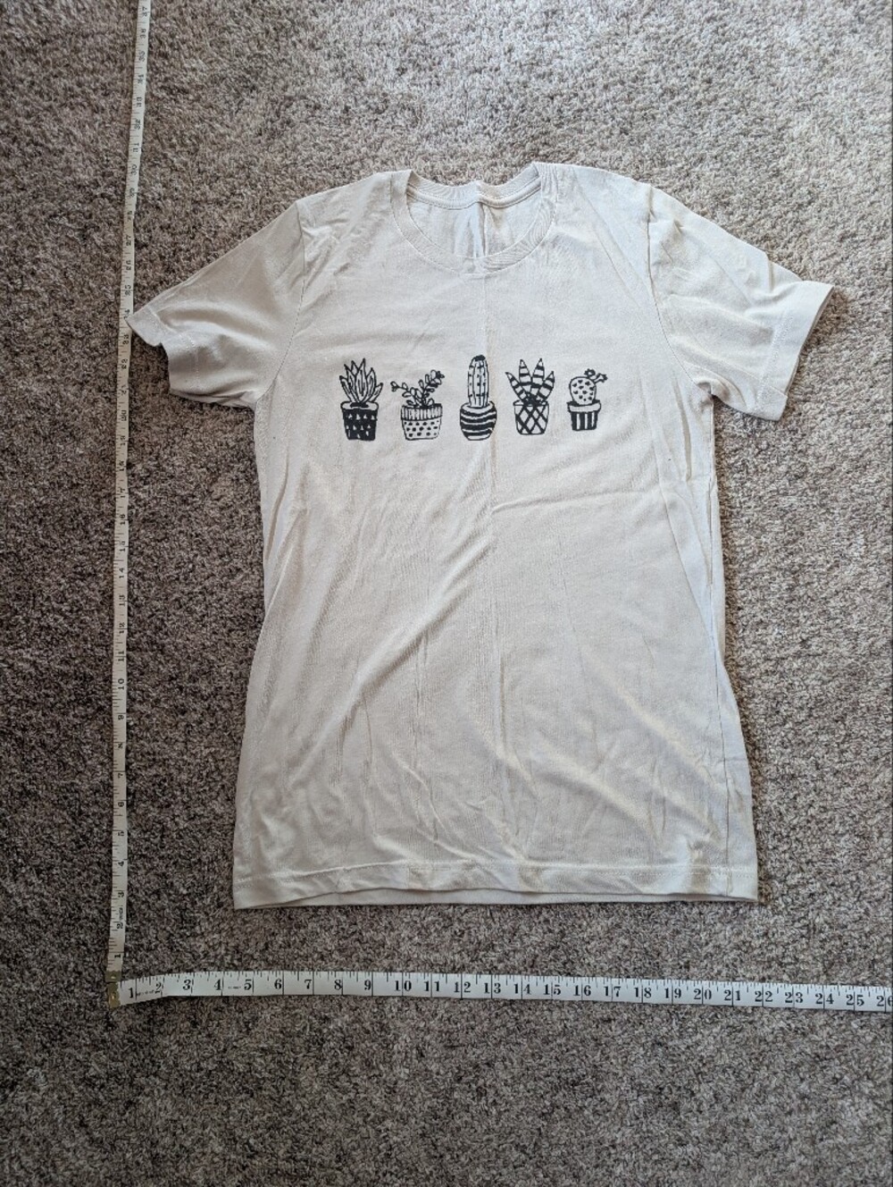 Cream Graphic T-Shirt with Black Succulent Pot Prints
